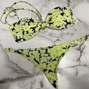 Volcom Yellow Flash Bandeau Bikini with cheeky bottom